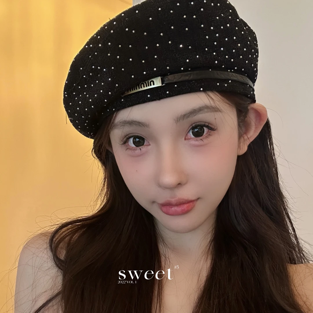 千金高级显脸小闪钻满天星大帽檐时尚百搭贝雷帽复古高级画家帽