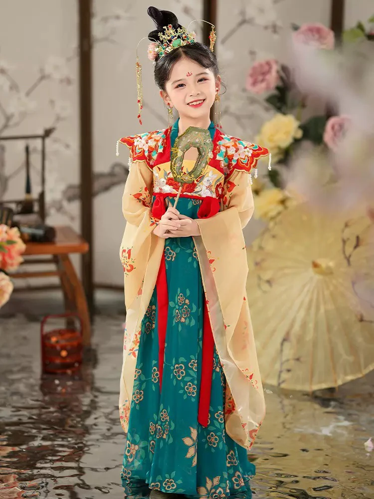 木厘2024齐胸汉服服女生女孩唐装古装古风儿童中国风唐装中国红