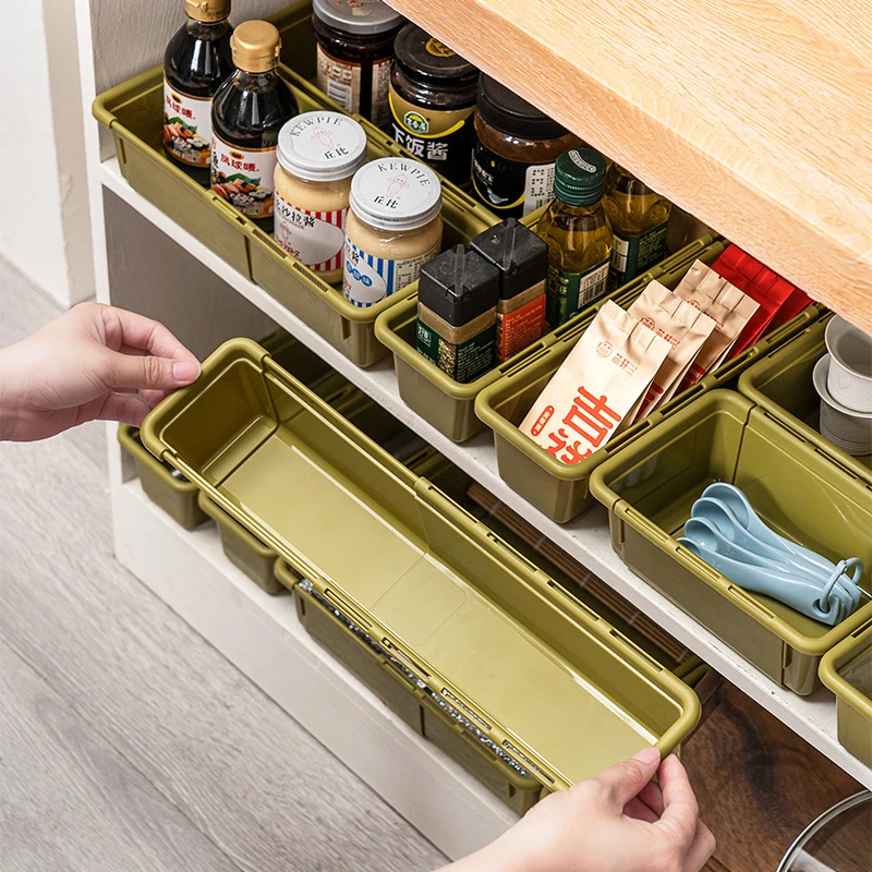 可伸缩收纳盒厨房零食杂物分隔盒抽屉厨具分类储物盒子筷子餐具盒