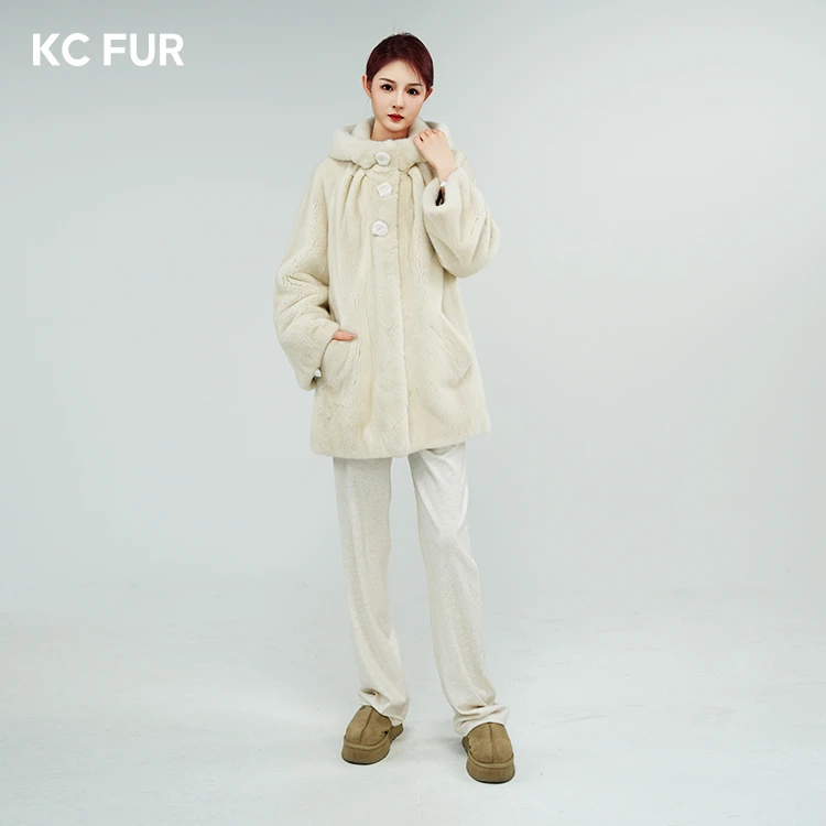 KC【KC皮草】珍珠本色防风帽直袖YF050067Z