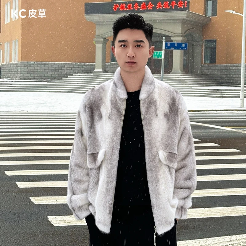 KCKC男士皮草银十字立领松紧袖