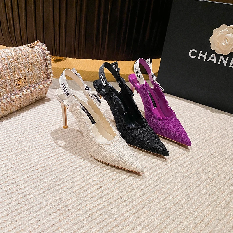 网红小香风包头凉鞋女2025夏季新款法式优雅浅口百搭后空高跟单鞋