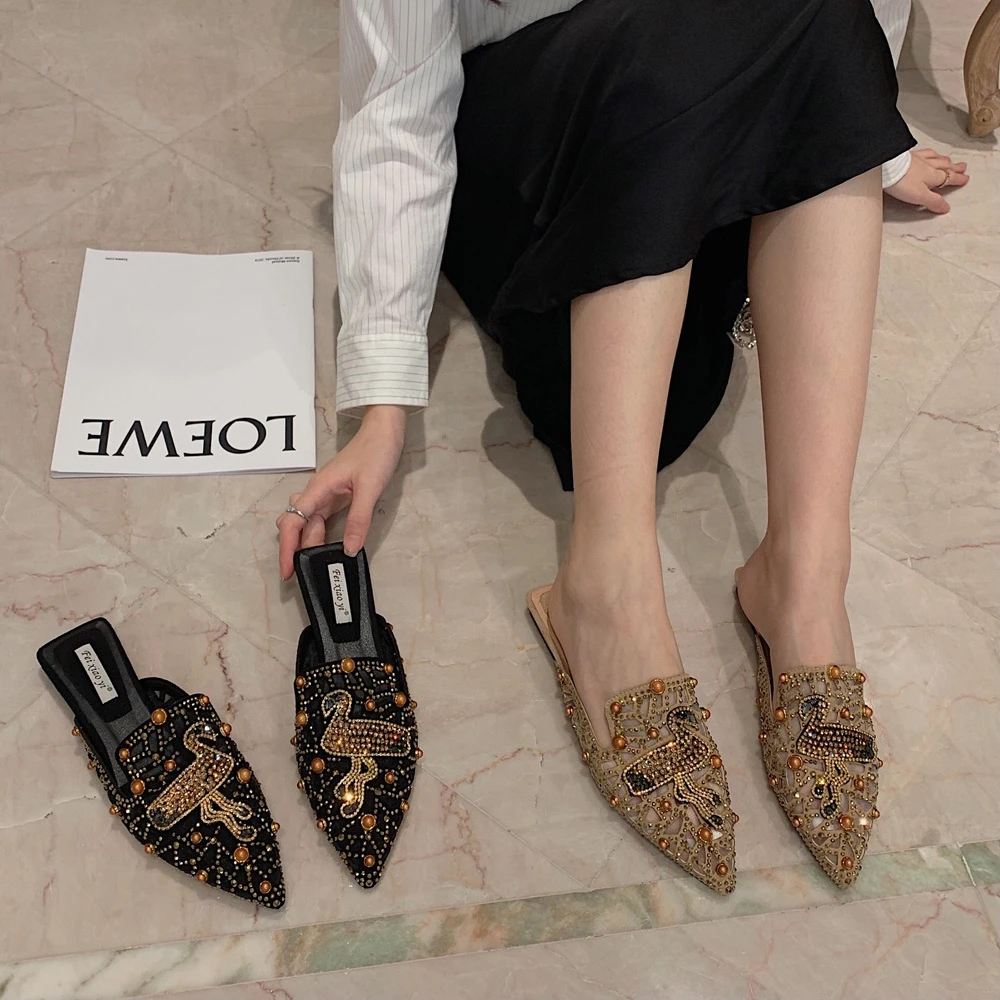 包头半拖鞋女夏外穿尖头2021新款ins仙女风时尚穆勒鞋大码凉拖女