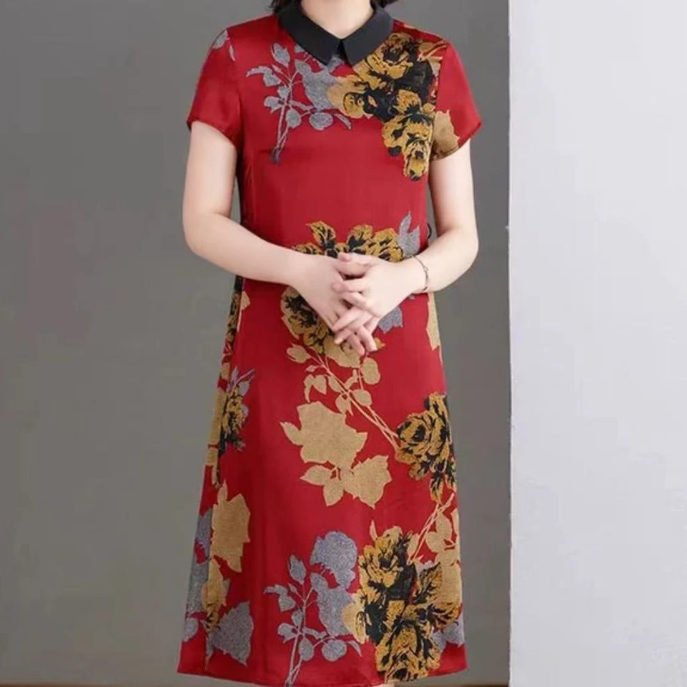 加肥加大中老年妈妈装连衣裙