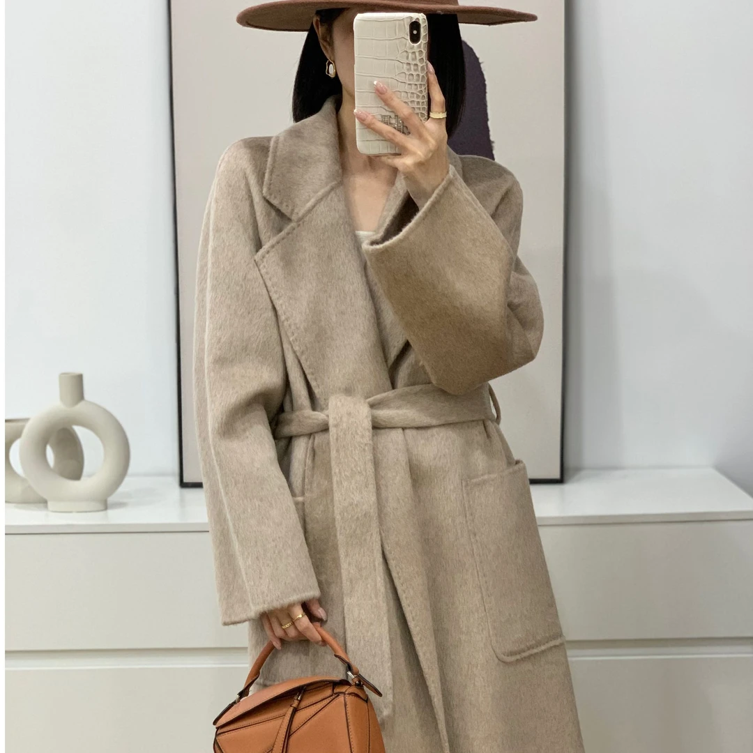 【新东方】秋冬女士长款加厚羊绒桑蚕丝面料翻领双面呢大衣RQ013