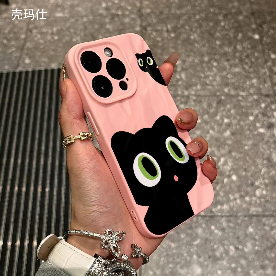 壳玛仕好奇小黑猫适用苹果15手机壳iPhone14promax软壳13pro12/11