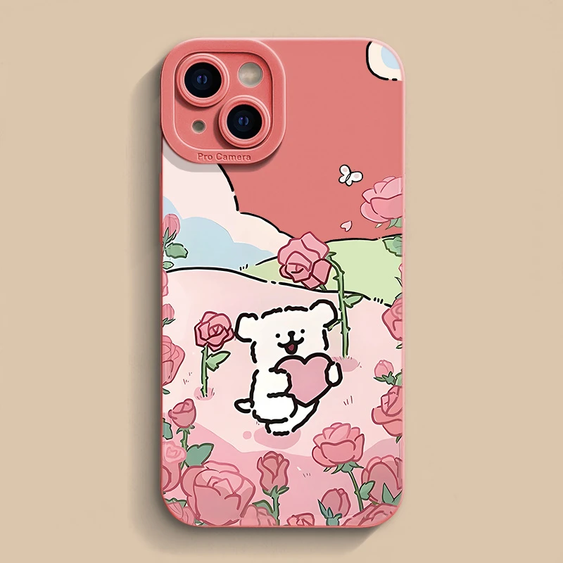 壳玛仕玫瑰小狗适用iPhone15苹果12/13软壳14promax手机壳11x新款