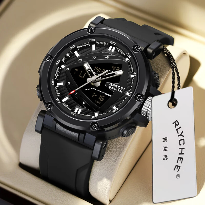 雷利时手表男士电子表青少年双显多功能防水夜光闹钟运动初高中生