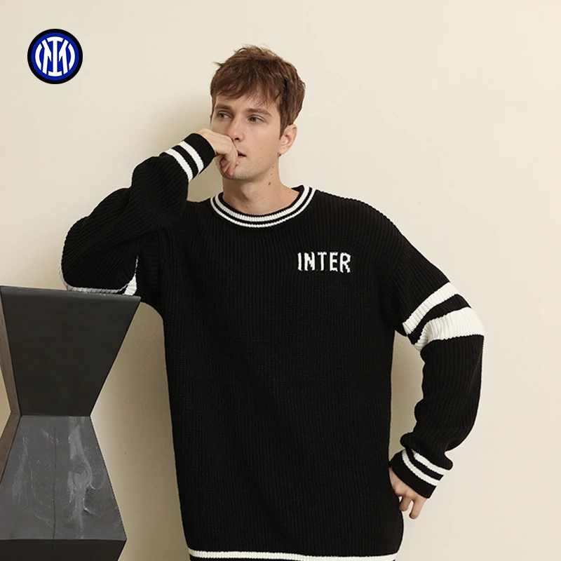 FCIM/国际米兰足球俱乐部撞色拼接黑色修身圆领针织衫保暖舒适