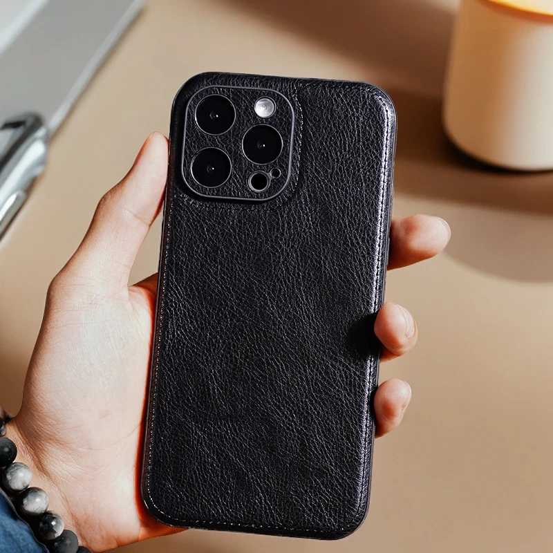 苹果14皮革手机壳iPhone15promax保护套12pro防滑软壳13max商务男