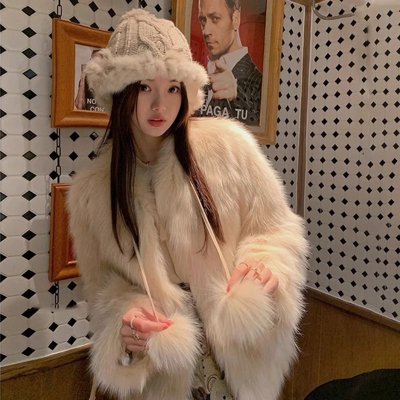 新款仿狐狸毛2024时装女小香风加厚洋气款百搭气质毛毛大衣