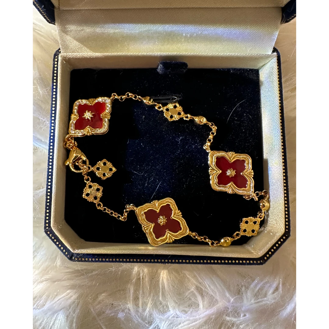 铜合金手链  复古菱形艳红珐琅时尚手链 P0474