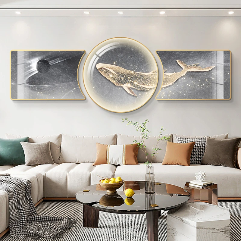 【2025】星空鲸鱼现代简约客厅沙发背景三联装饰画挂