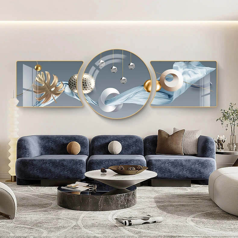 【2025】锦绣圆满现代简约三联客厅装饰画客厅装饰画挂画