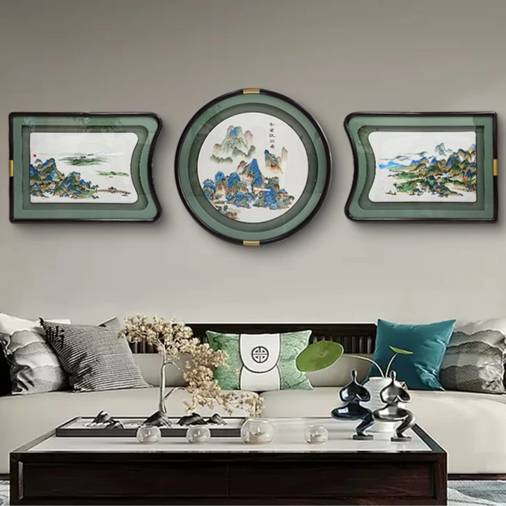 【苏绣坊】高端刺绣画新中式山水抽象装饰画客厅沙发背景墙挂画新