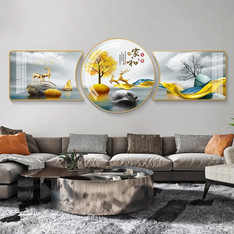 【2025】客厅装饰画新中式家和沙发背景墙现代三联画