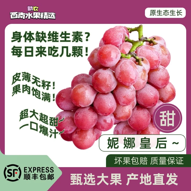 【西南助农精选】顺丰包邮正宗妮娜皇后葡萄无籽红宝石新鲜提子