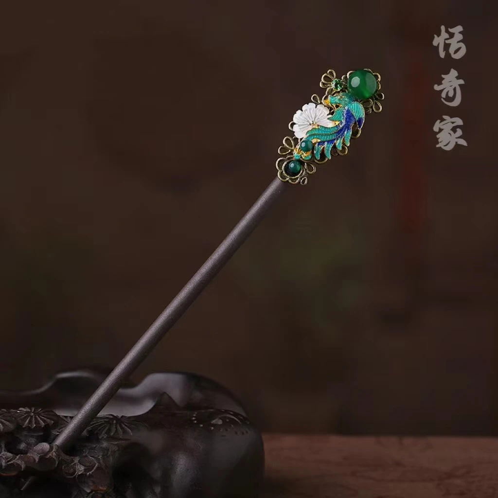 恬奇家1708古风汉服发簪女盘发扎丸子头旗袍头饰景泰蓝发簪