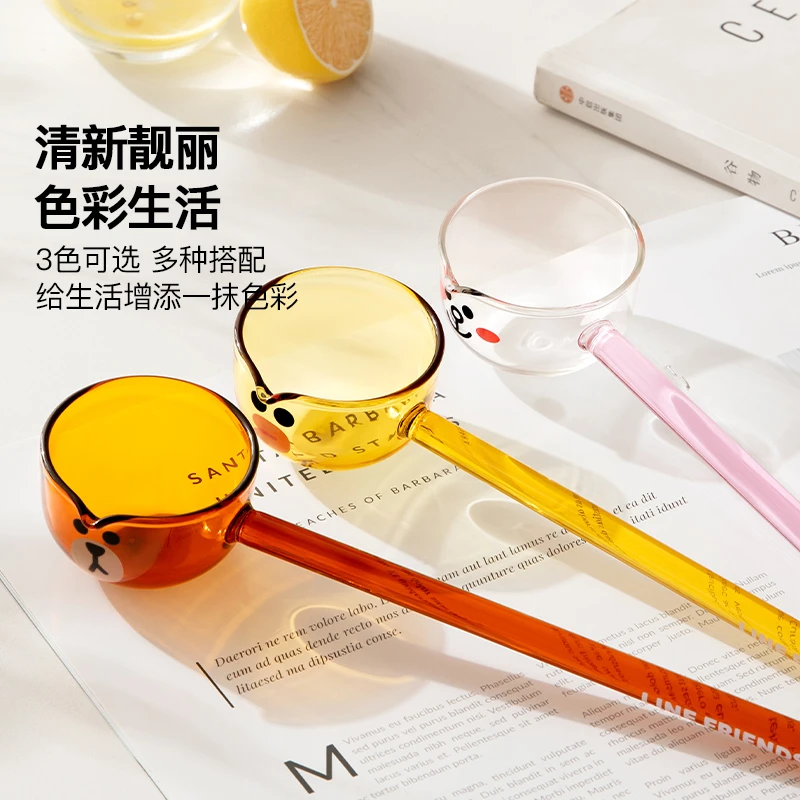 满朝佳LINE布朗熊卡通玻璃汤勺家用长柄大号调羹吃面喝汤匙勺