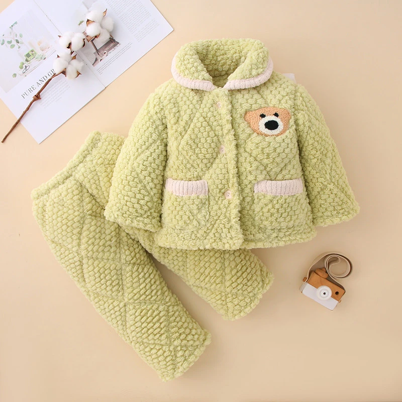 宝宝睡衣冬季加绒加厚款秋冬款男童睡袄儿童法兰绒珊瑚绒居家服