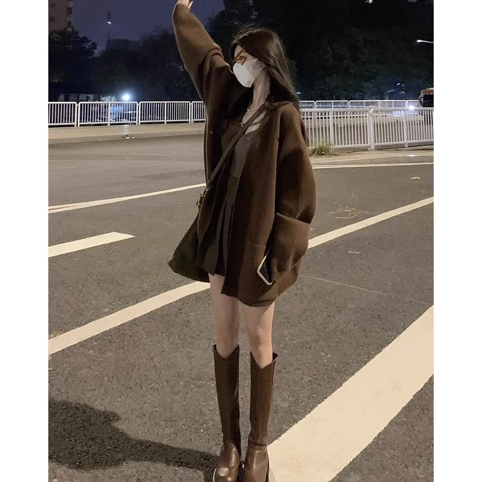 早秋美拉德穿搭慵懒风宽松外穿毛衣外套开衫秋冬高级感气质针织衫