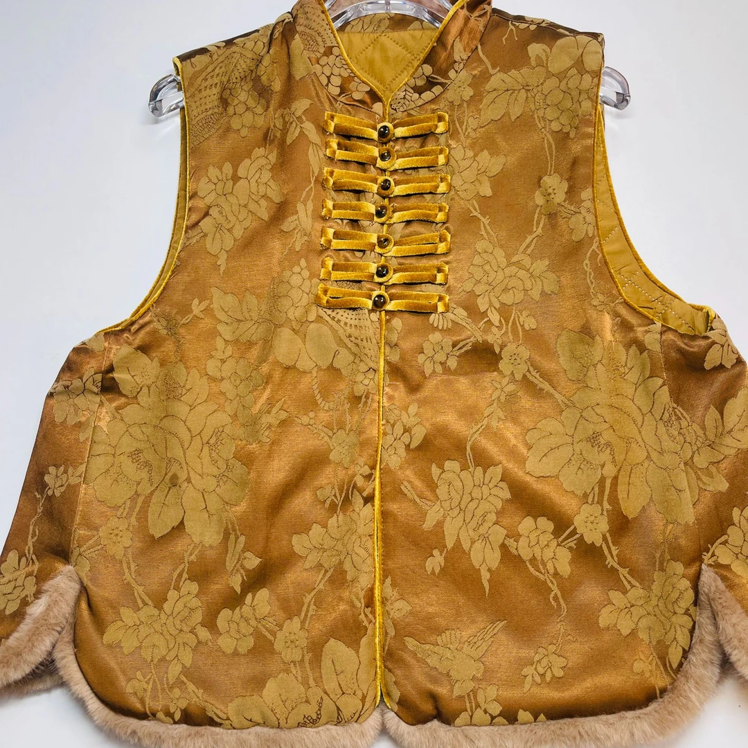 （鑫鑫家）（人丝烧花）加棉加厚新中式国风马甲