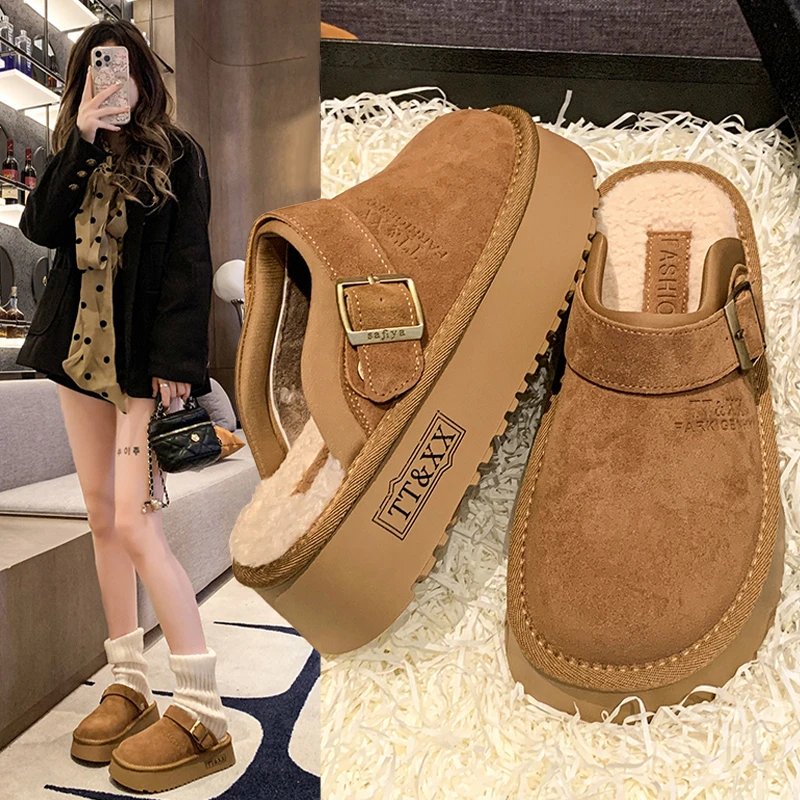 包头半拖鞋女2024新款秋冬一脚蹬毛毛拖鞋厚底勃肯女鞋加绒棉拖鞋