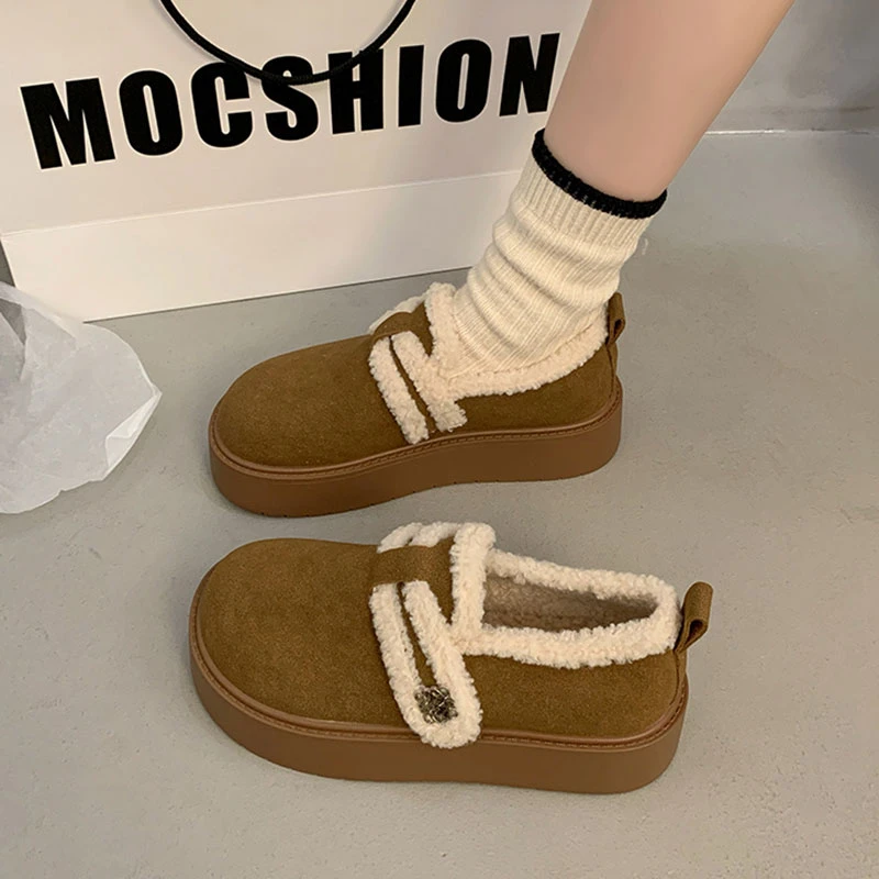 厚底加绒豆豆勃肯鞋女2024新款秋冬季乐福鞋博肯棉鞋子保暖雪地靴