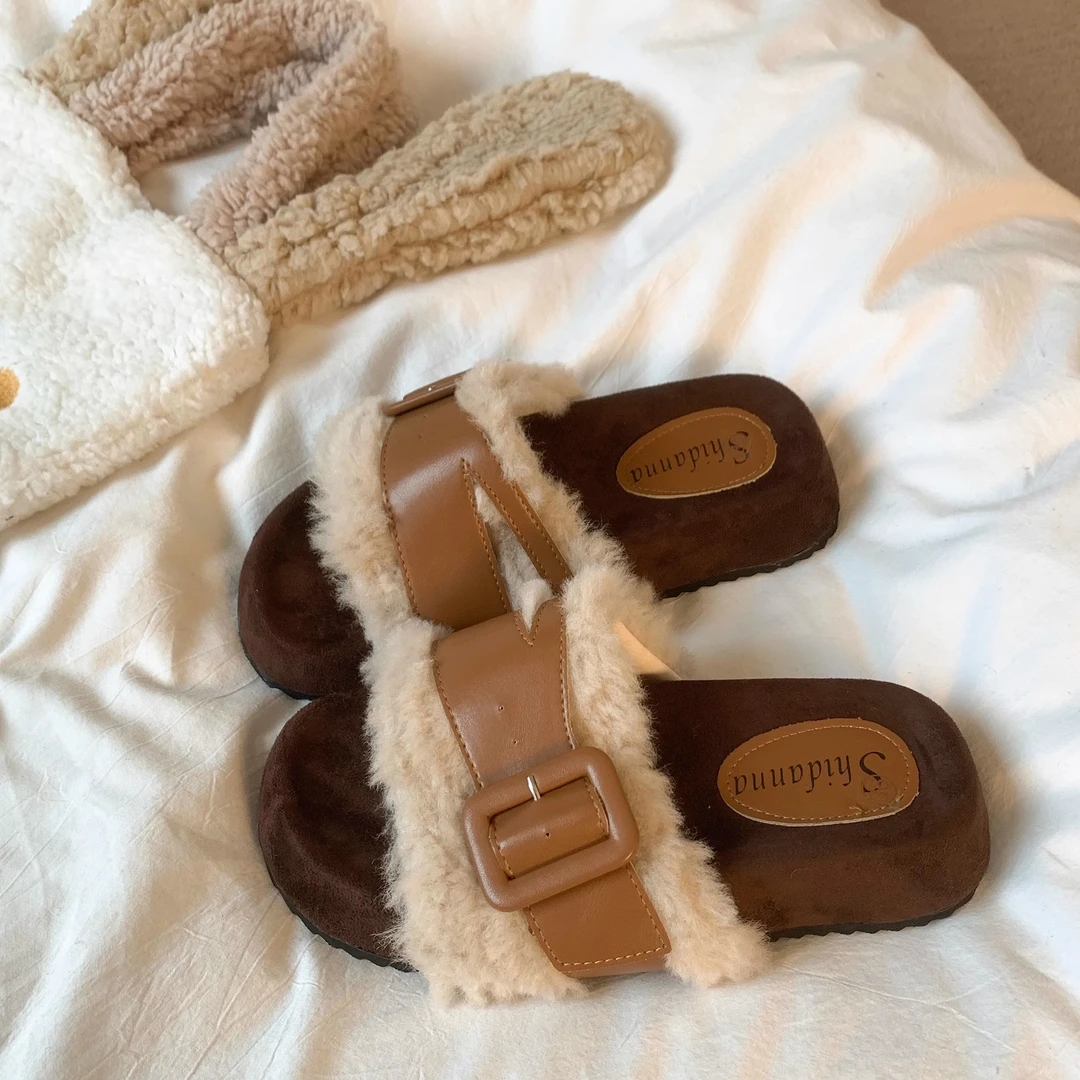 网红爆款毛毛拖鞋女秋冬外穿2024新款ins潮厚底休闲居家时尚配裙