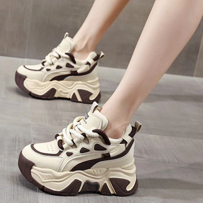 增高老爹鞋女2025春季新款休闲松糕系带厚底百搭加绒拼色运动鞋女