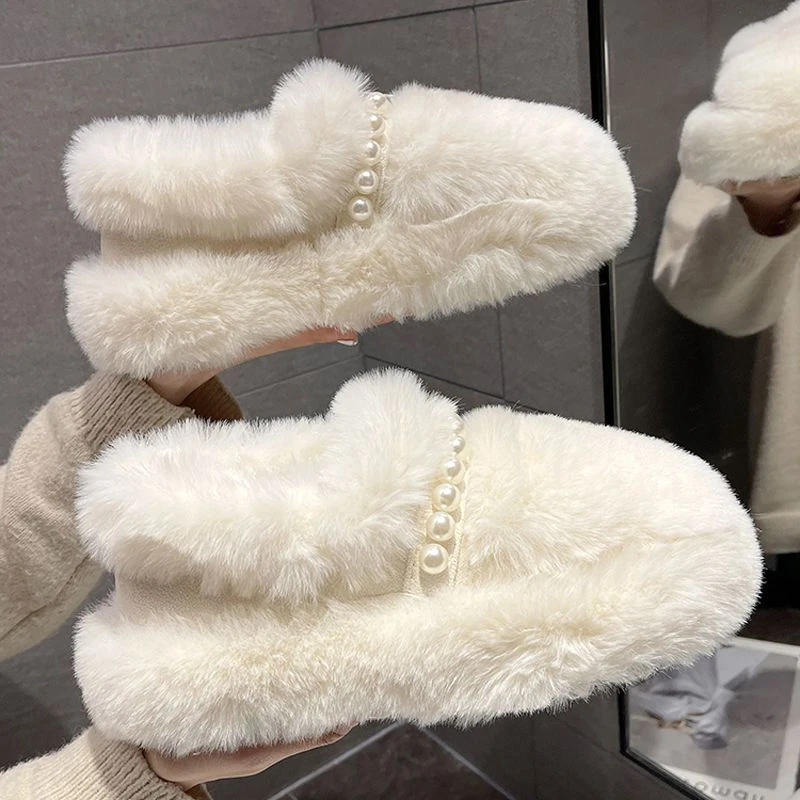 网红毛毛棉鞋女冬外穿2021冬季新款百搭厚底保暖豆豆鞋子ins潮