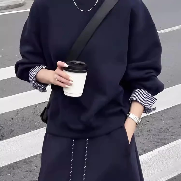 早秋搭配一整套时尚套装裙慵懒风圆领卫衣高腰显瘦半身裙两件套女