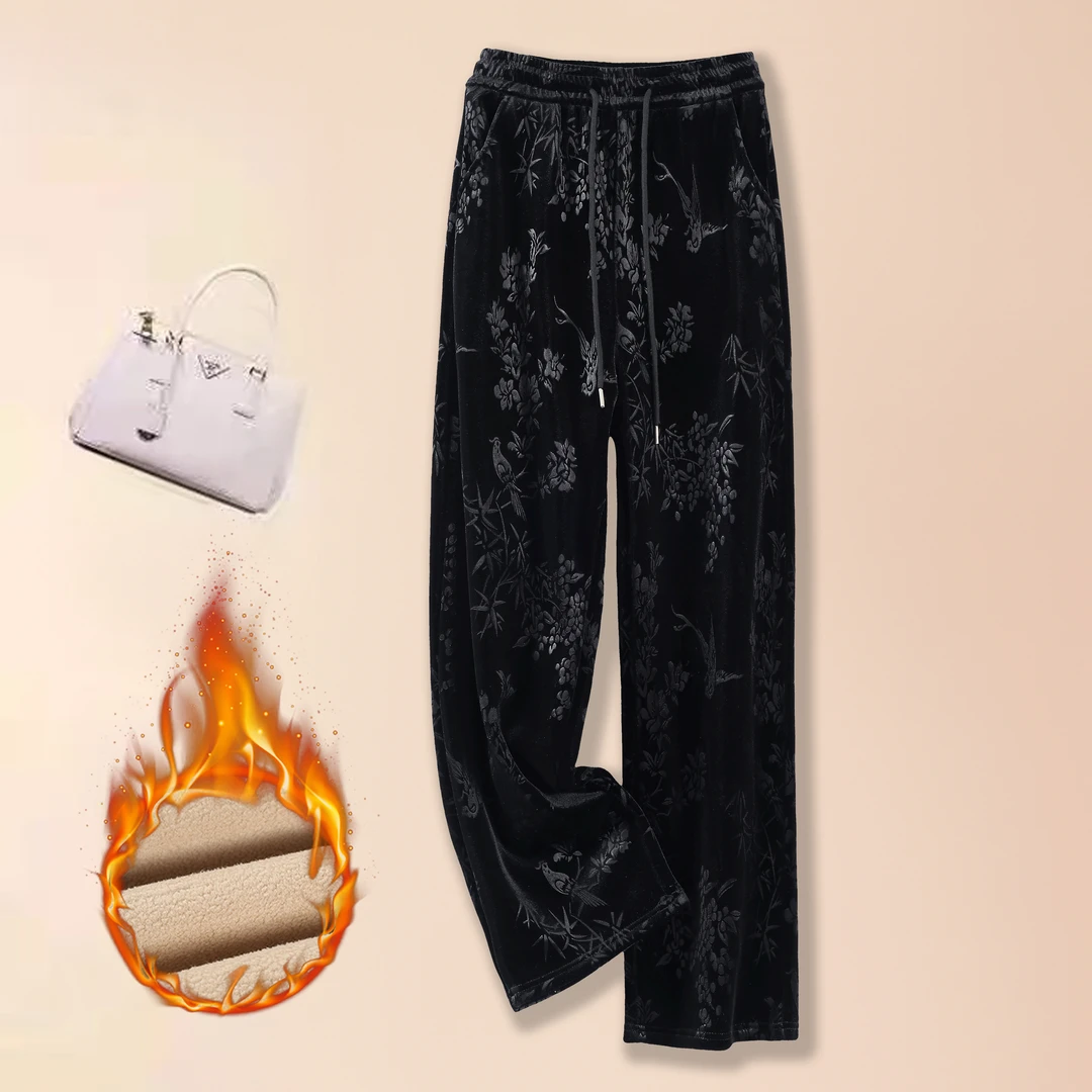 【嘉老板专属】压花金丝绒裤子女加绒保暖休闲百搭加绒直筒裤6789