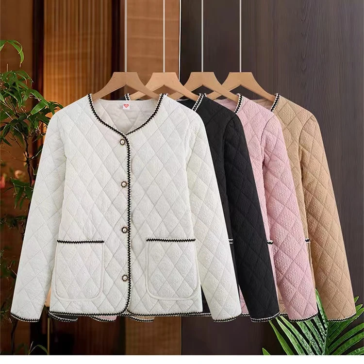 A-606 小香风轻薄棉衣女外套年轻妈妈秋冬装菱格新款圆领短款棉服