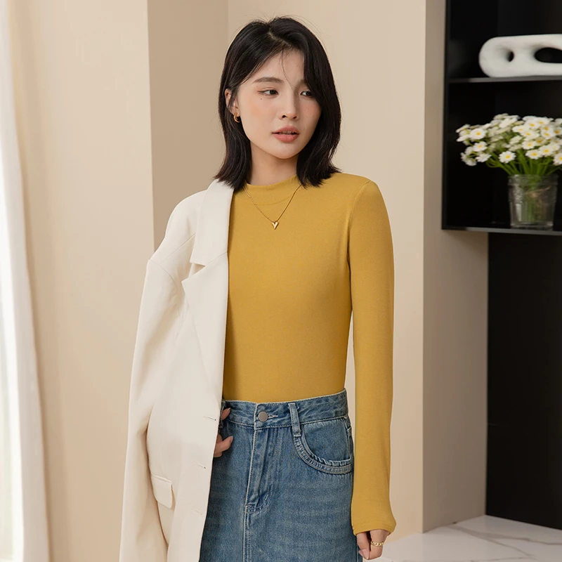 黛润微2024半高领早秋长袖百搭修身内搭打底衫