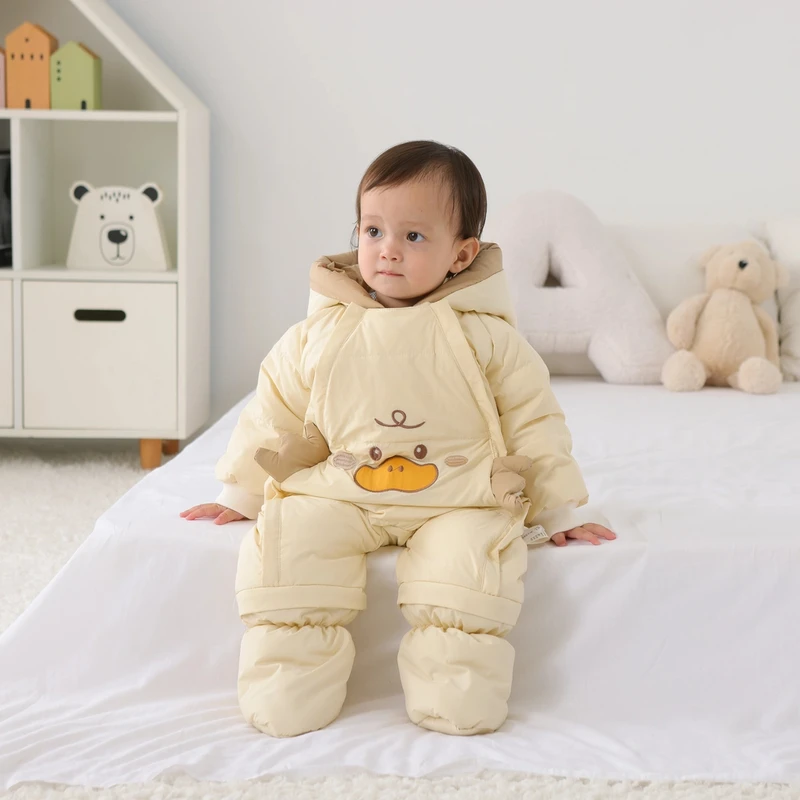 【小黄鸭联名】冬季新款A类连体衣羽绒服外出服婴儿男女宝连帽保暖