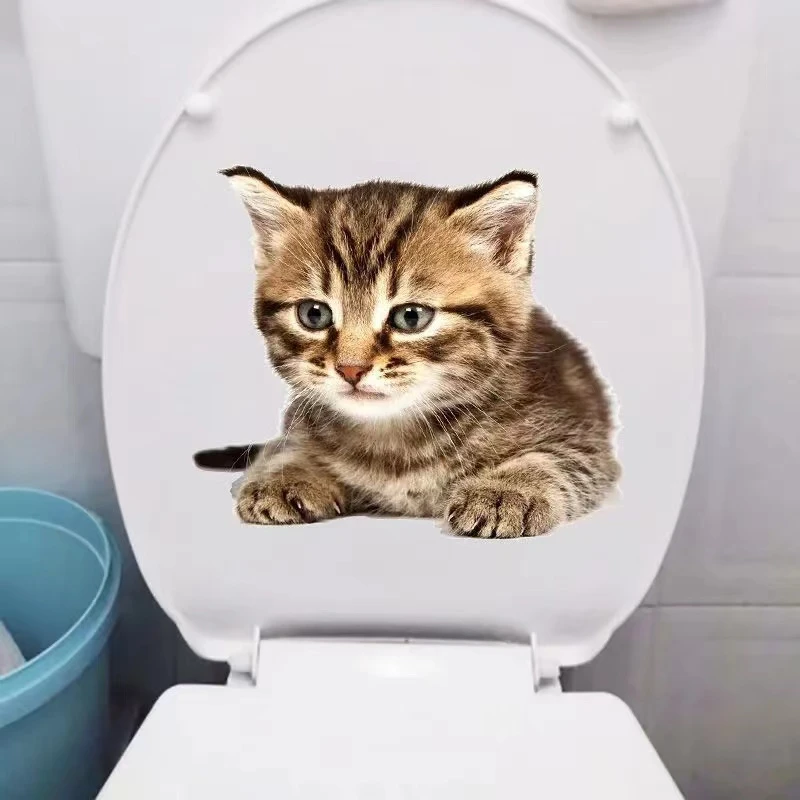 呆萌的猫动物贴花防水自粘浴室卫生间装饰厕所马桶贴纸