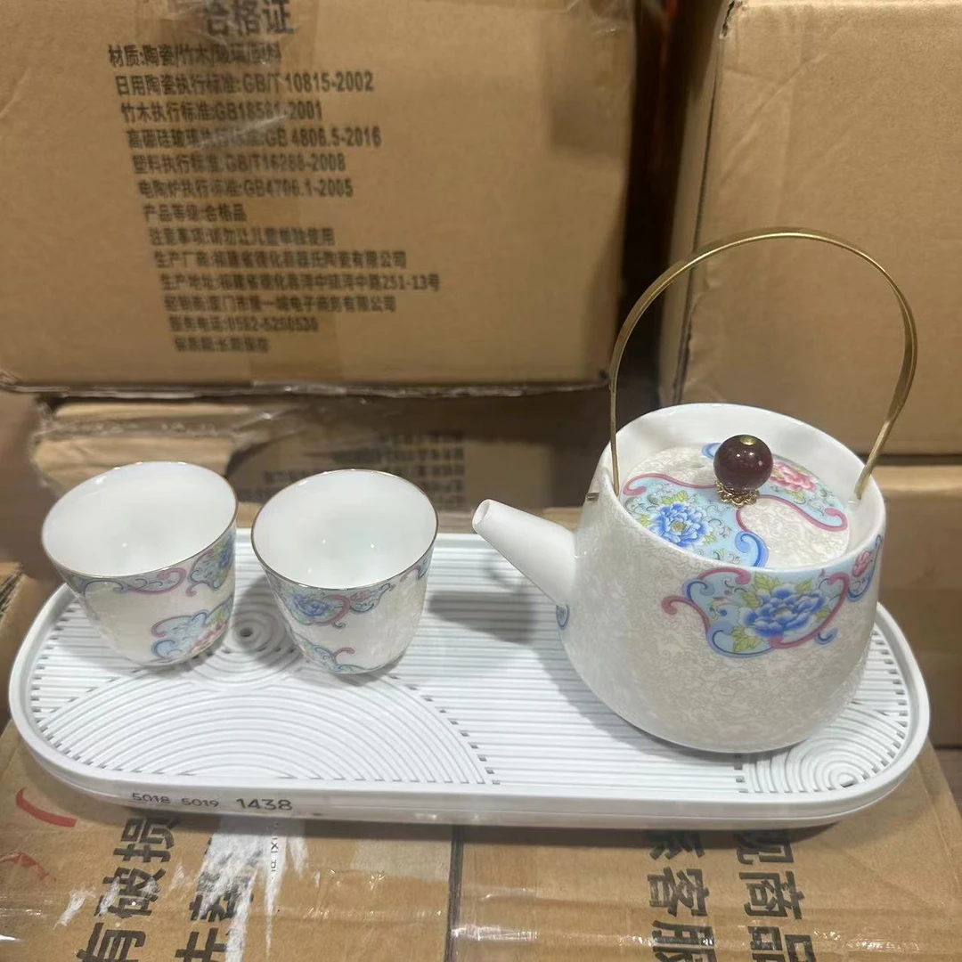 【闪购商品】万花珐琅彩掐丝银提梁壶加两杯加茶盘5012+5013+1438