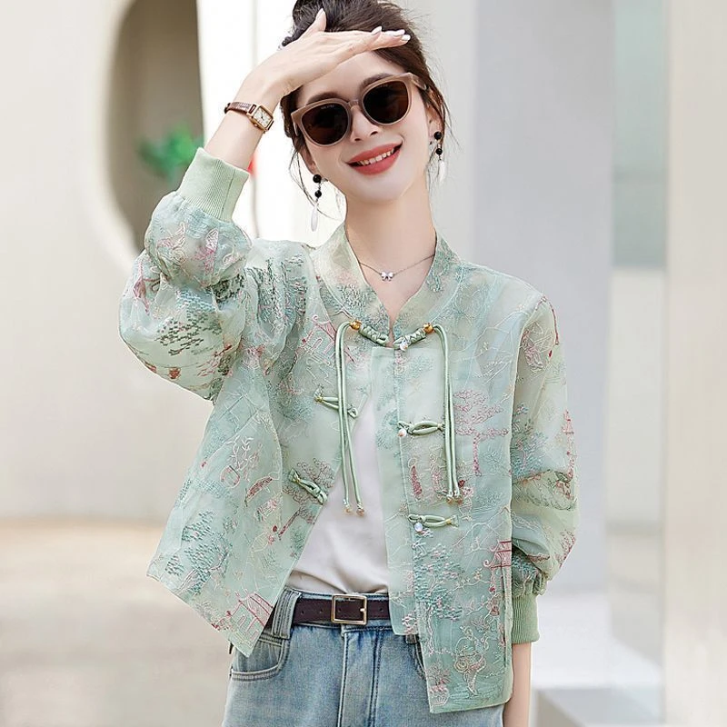 新中式国风防晒衣外套女春夏小个子复古刺绣提花薄款夹克短款上衣