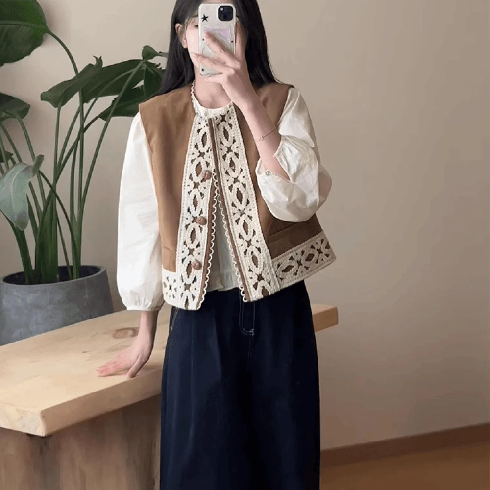 2024入秋一整套女高级感新中式国风刺绣开衫马甲上衣阔腿裤三件套