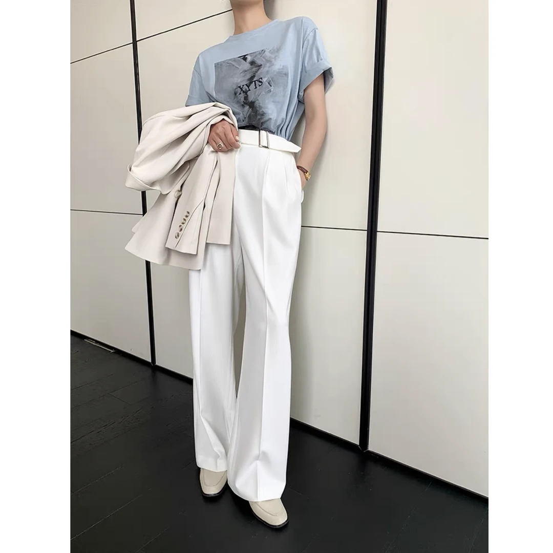 阔腿裤女高腰垂感宽松版小个子直筒拖地裤子白色休闲薄款显瘦百搭