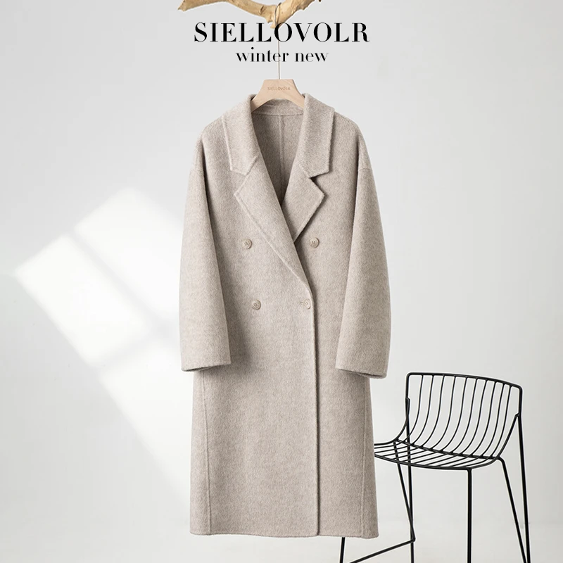 2024秋冬新款100%初剪羊毛气质韩版轻奢时尚纯手工双面中长款大衣
