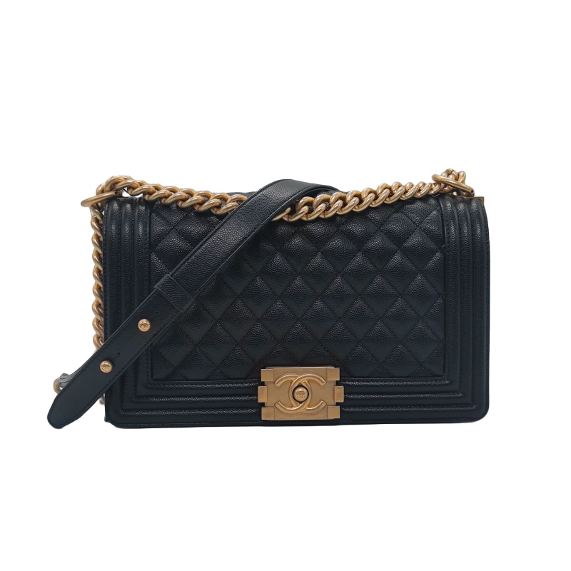 99新 Chanel/香奈儿 Leboy黑金牛中号 底长25