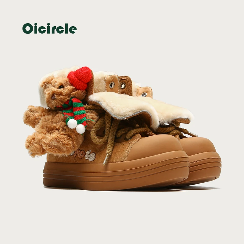 OICIECLE冬季新款加绒加厚羊毛高帮棉鞋保暖雪地靴厚底美拉德女靴