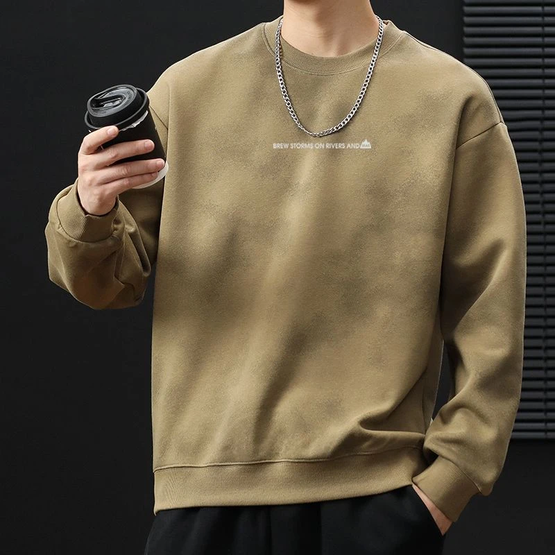 重磅秋冬男上衣套头复古圆领休闲圆领日系无帽长袖常规款百搭卫衣