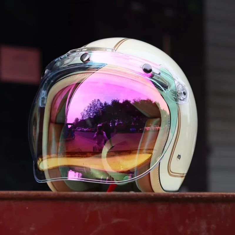 哈雷摩托车头盔复古盔biltwell防风沙泡泡镜片bell电镀银挡风玻璃