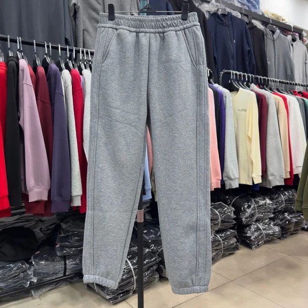 加绒加厚保暖运动风卫裤休闲奥利绒束脚长裤