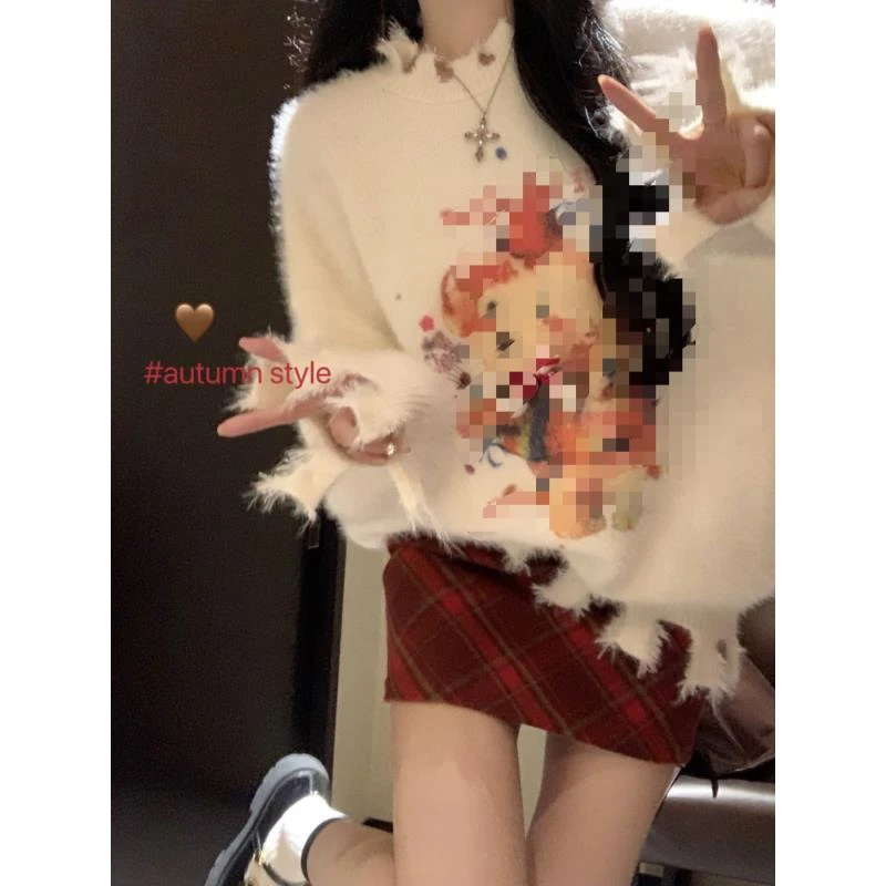 温柔风圣诞节甜美小狗不规则针织衫毛衣秋冬宽松显瘦025