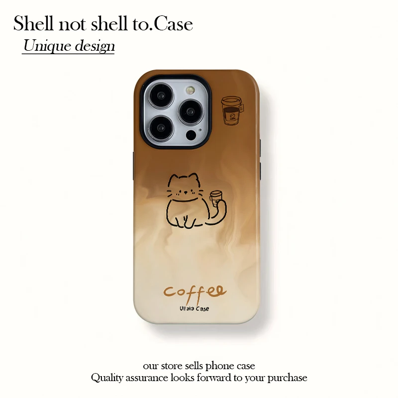 磁吸菲林二合一咖啡猫适用苹果16/15pro手机壳14/13防摔12女款11