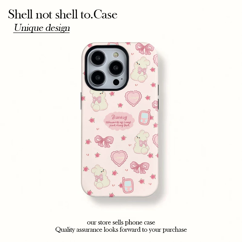 ins粉兔子菲林二合一女孩适用苹果16/15promax手机壳14/13磁吸12